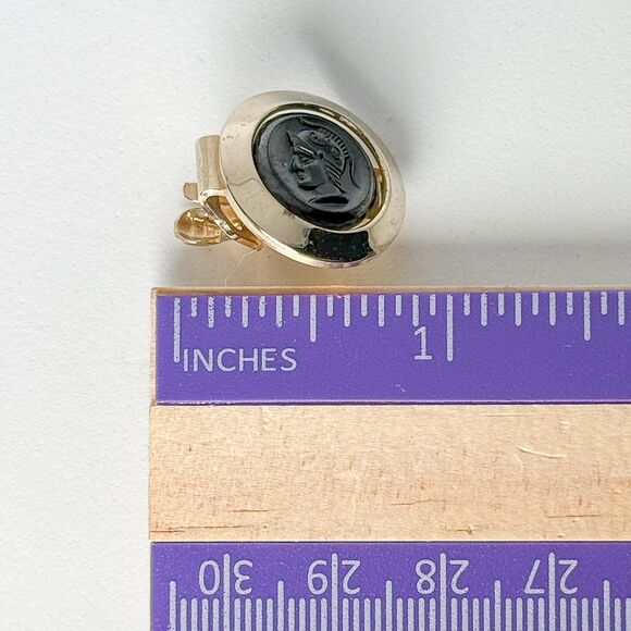 Vintage Roman Emperor Cufflinks Tie Clip Set Gold Tone - Picture 7 of 7